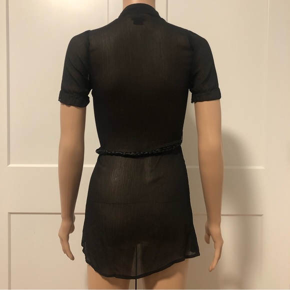 Max Rave Black Sheer Silk Poly Puffy Sleeves Ruffle Top Tunic XS - Picture 3 of 3